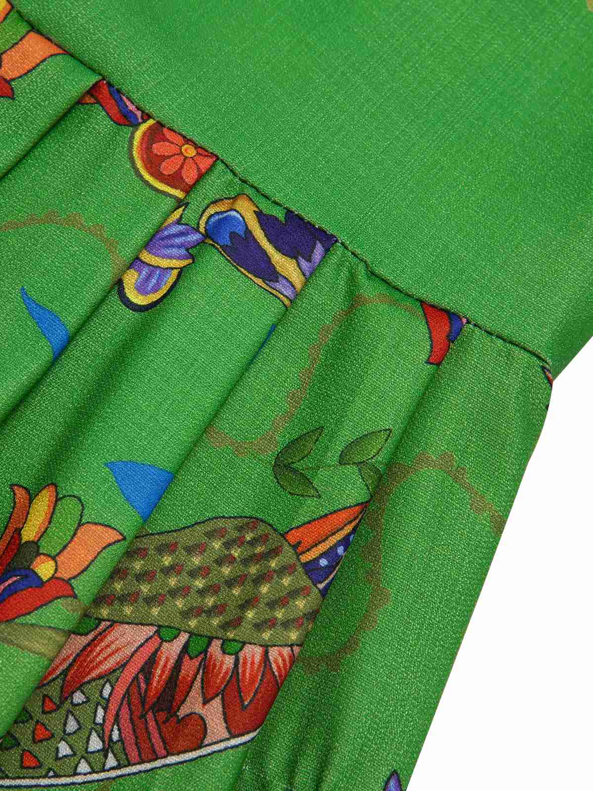 Green Peacock Lantern Sleeve Shirt Dress