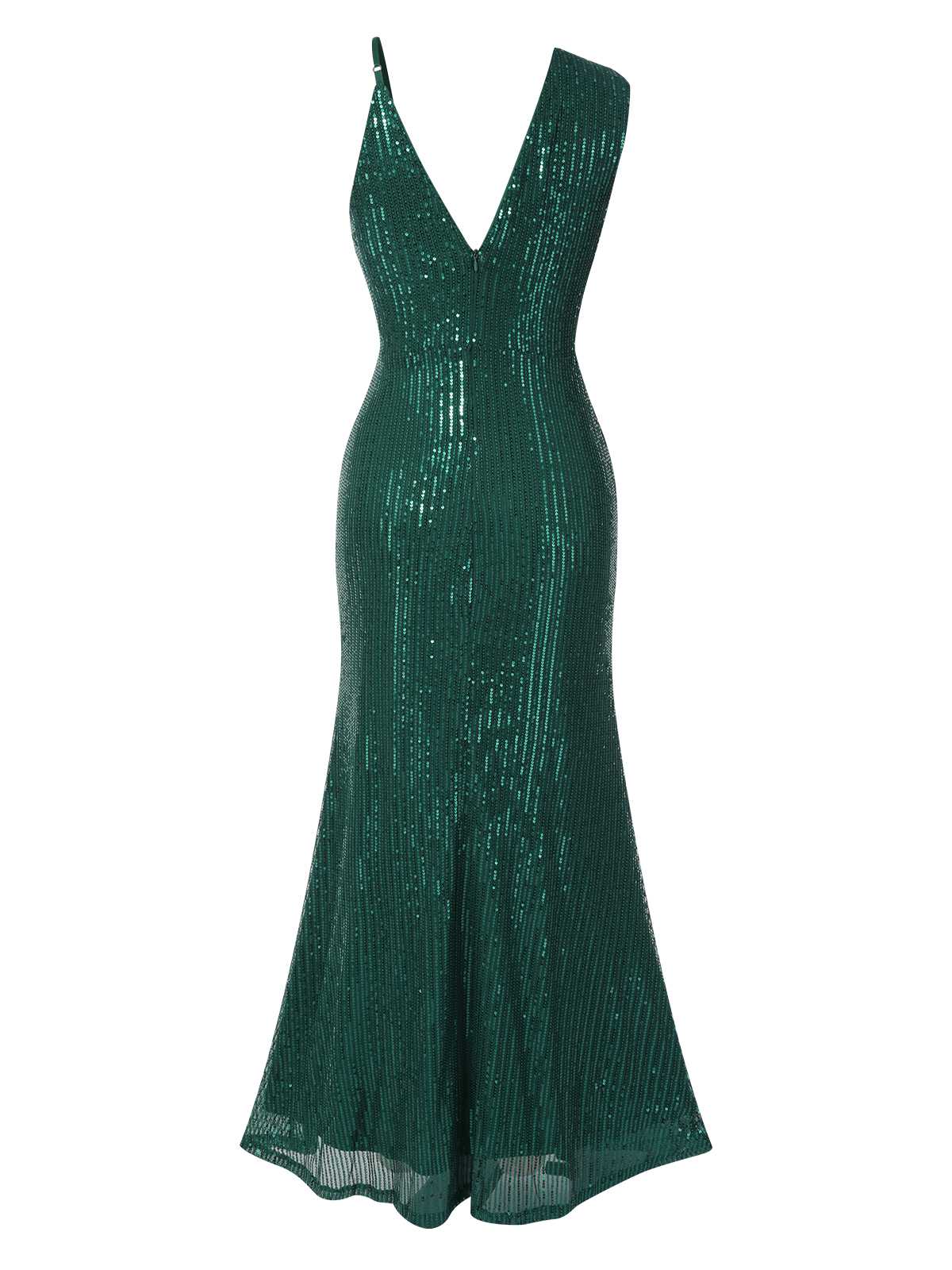 Green Sequined V-Neck Irregular Straps Dress