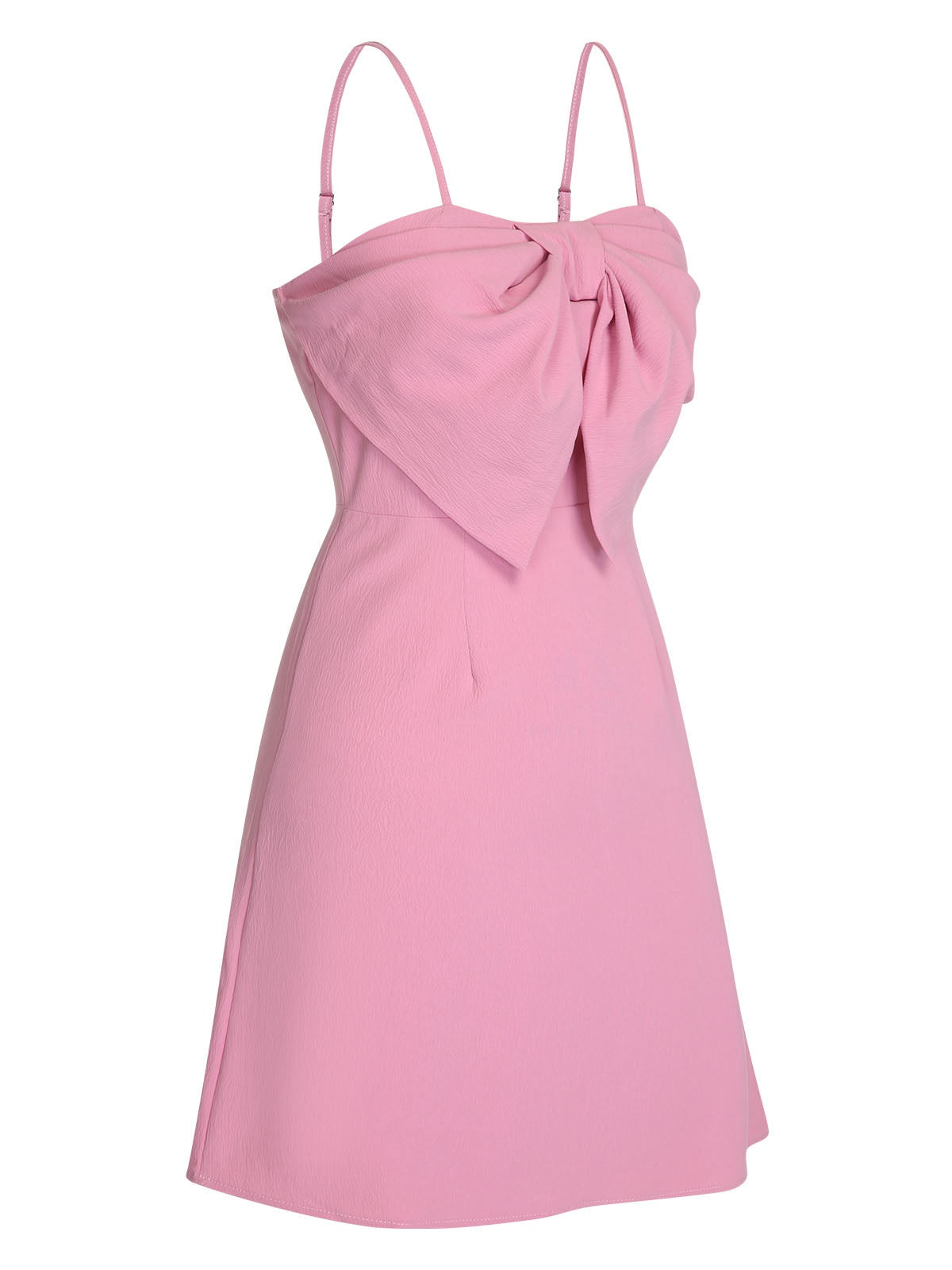 Pink Solid Spaghetti Straps Bow Dress