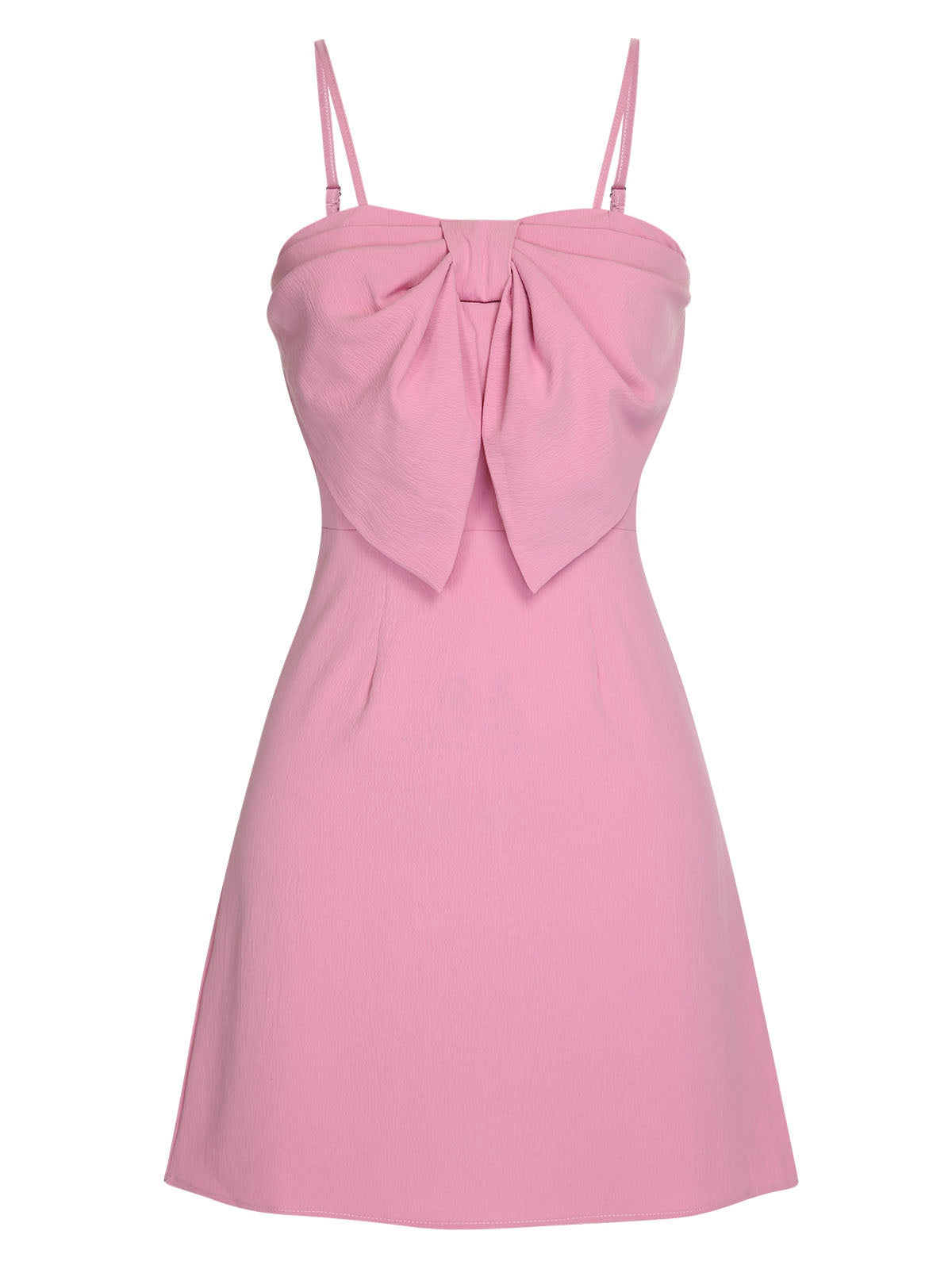 Pink Solid Spaghetti Straps Bow Dress