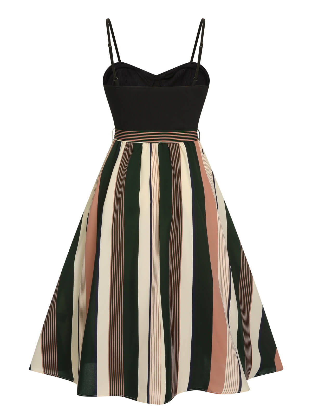 Black Waist Tie Stripe Straps Dress