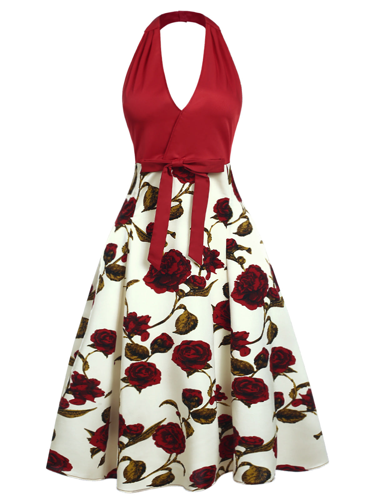 Red Halter Roses Bow Dress