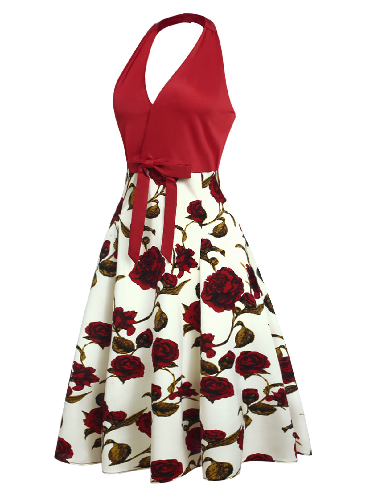 Red Halter Roses Bow Dress