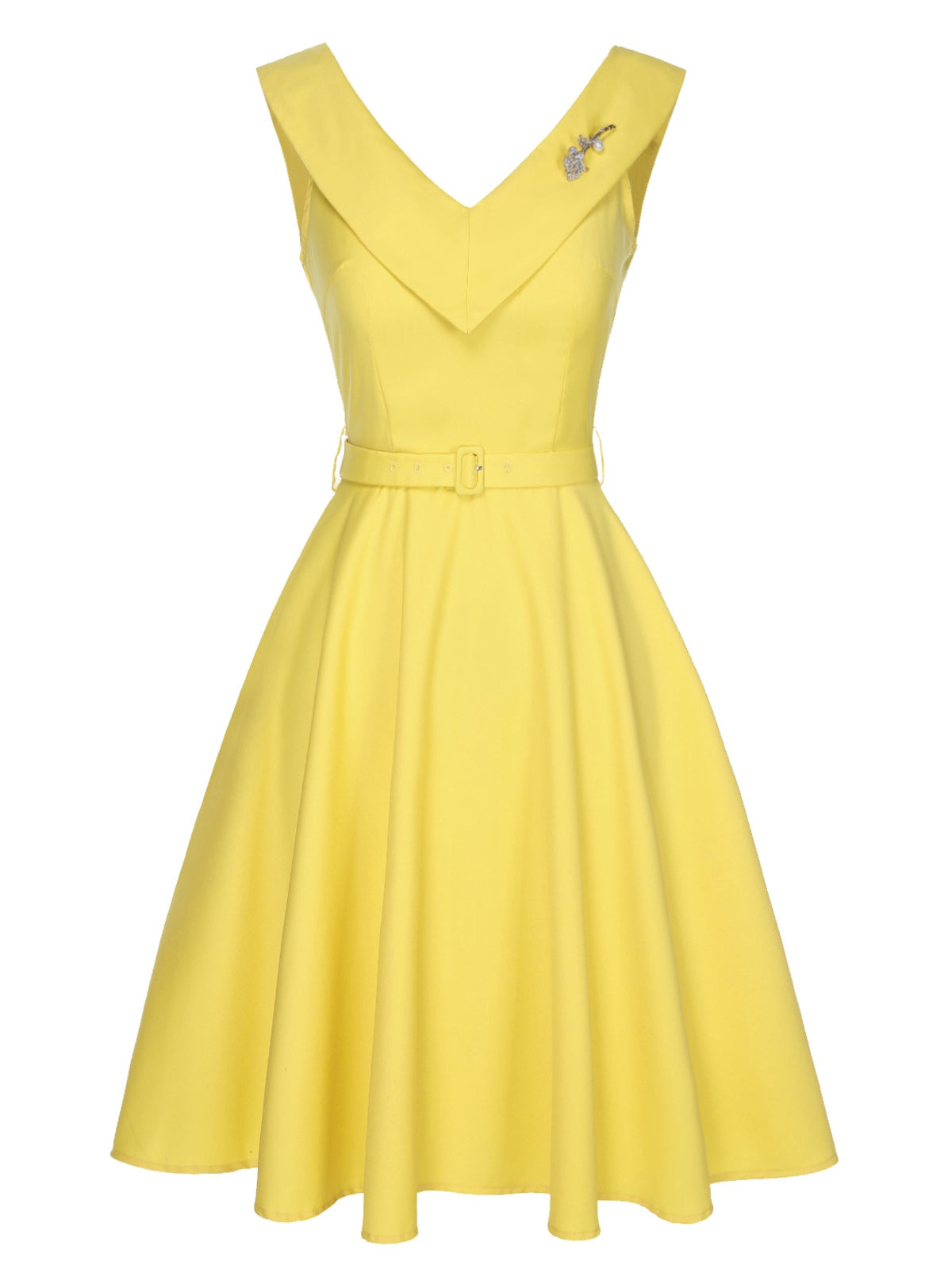 Yellow Vintage V-Neck Umbrella Dress