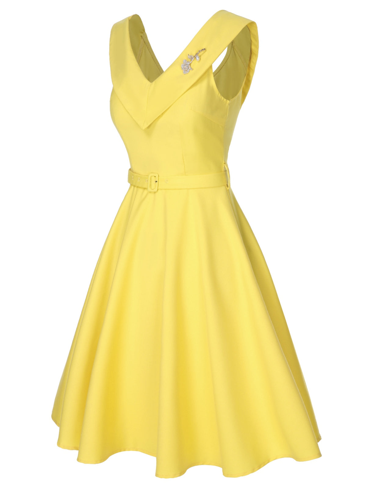 Yellow Vintage V-Neck Umbrella Dress