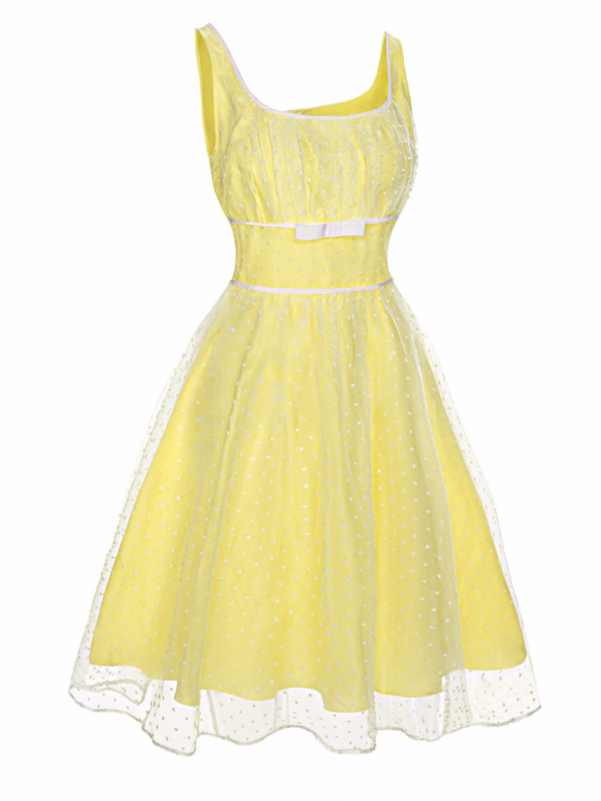 Yellow Scoop Neck Sleeveless Mesh Dress