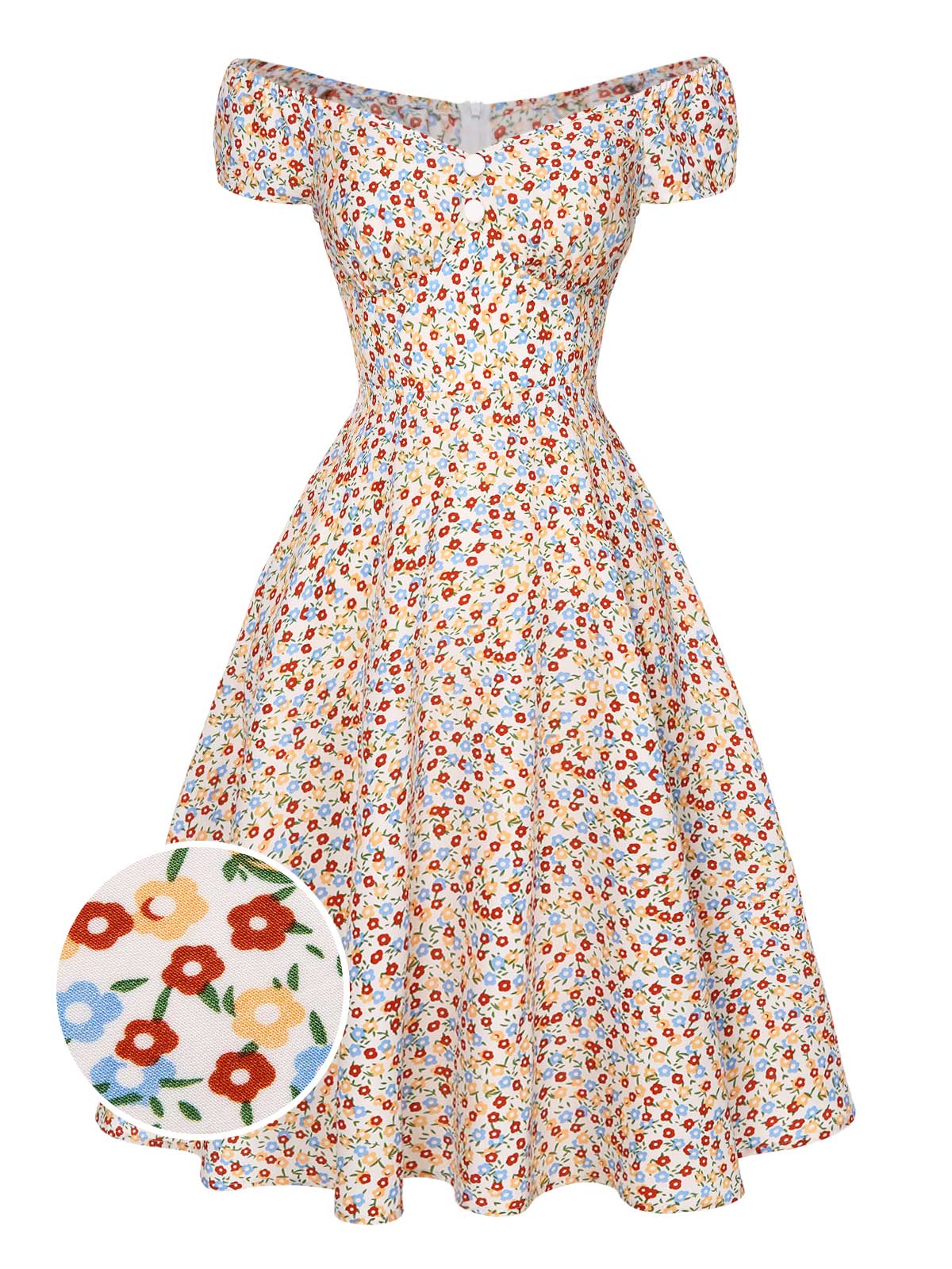 Multicolor Floral Button Dress