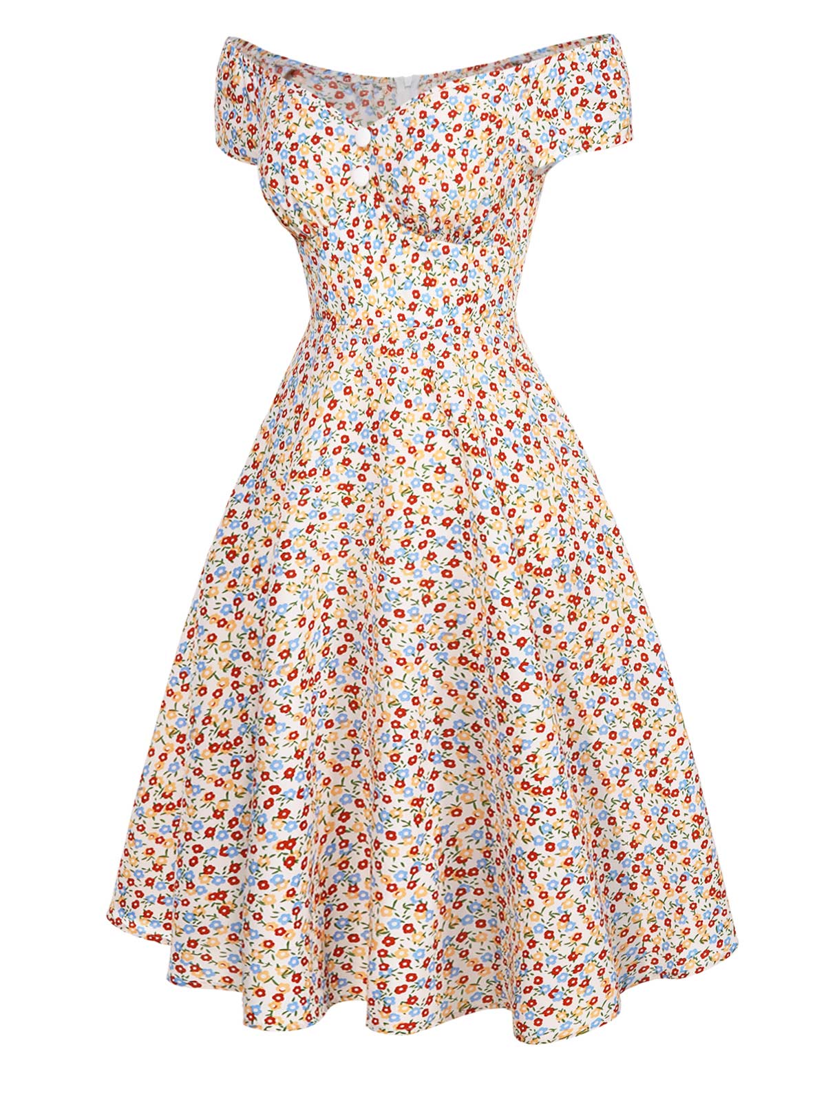 Multicolor Floral Button Dress