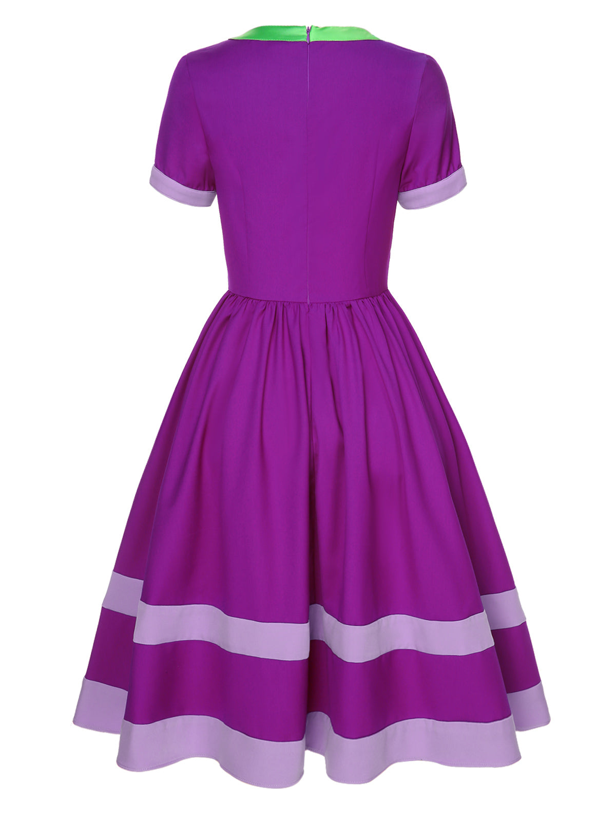 Purple Solid Spliced Tie Neck Dress