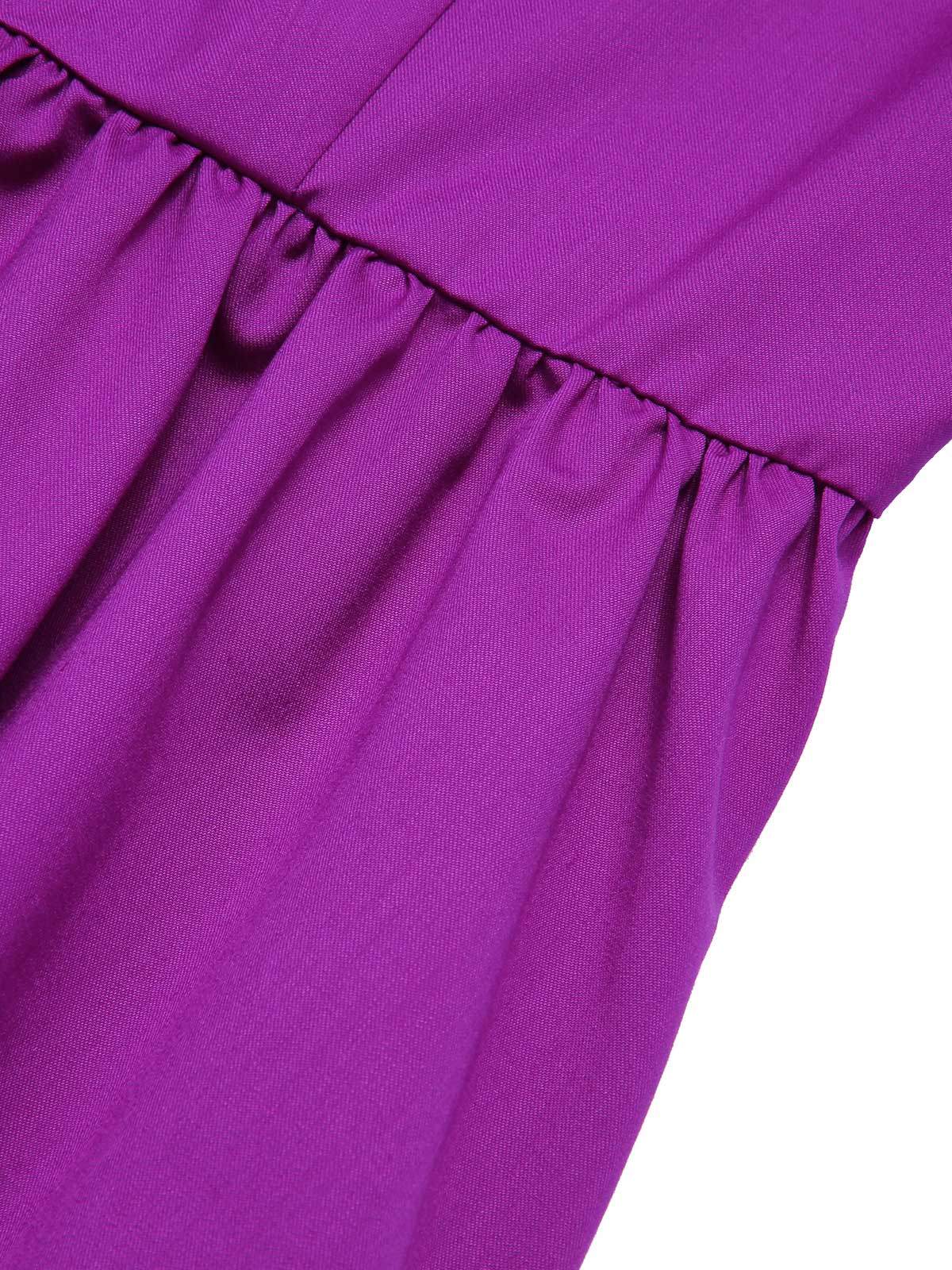 Purple Solid Spliced Tie Neck Dress