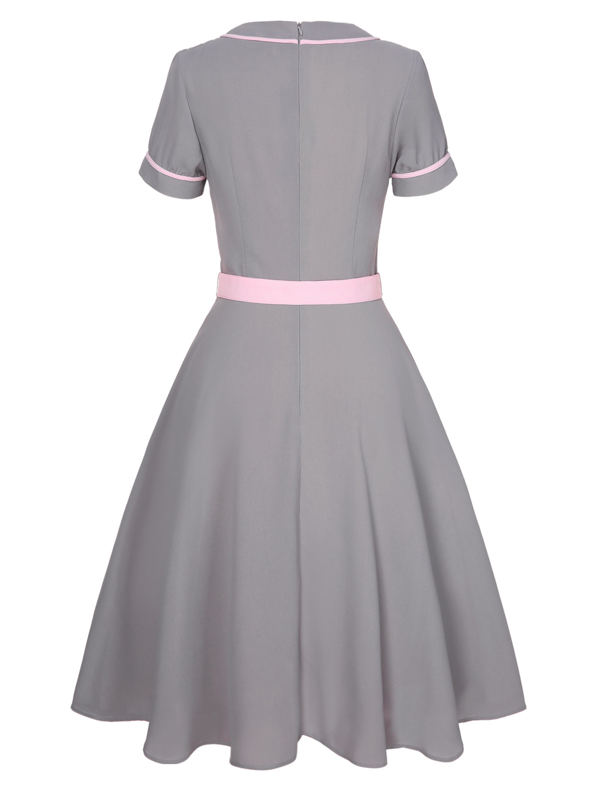 Gray Solid Contrast Belted Dress