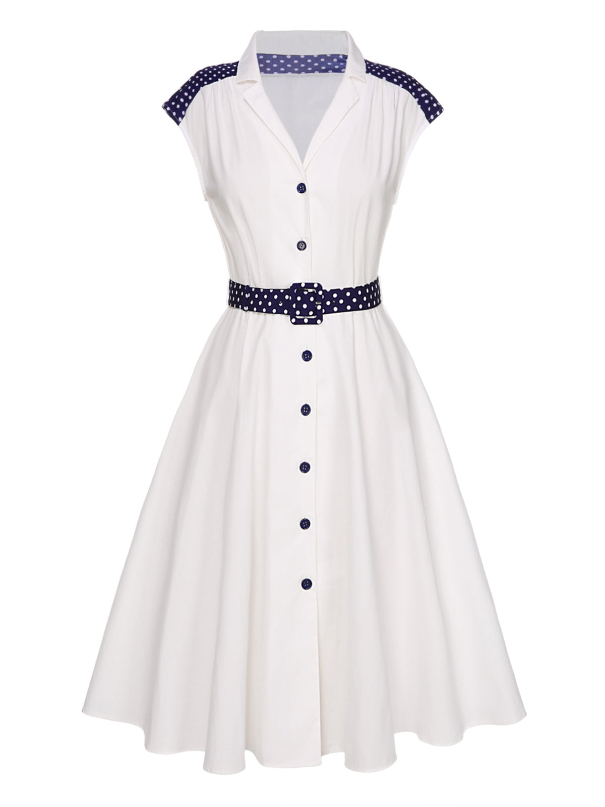 White Lapel Polka Dots Patchwork Dress