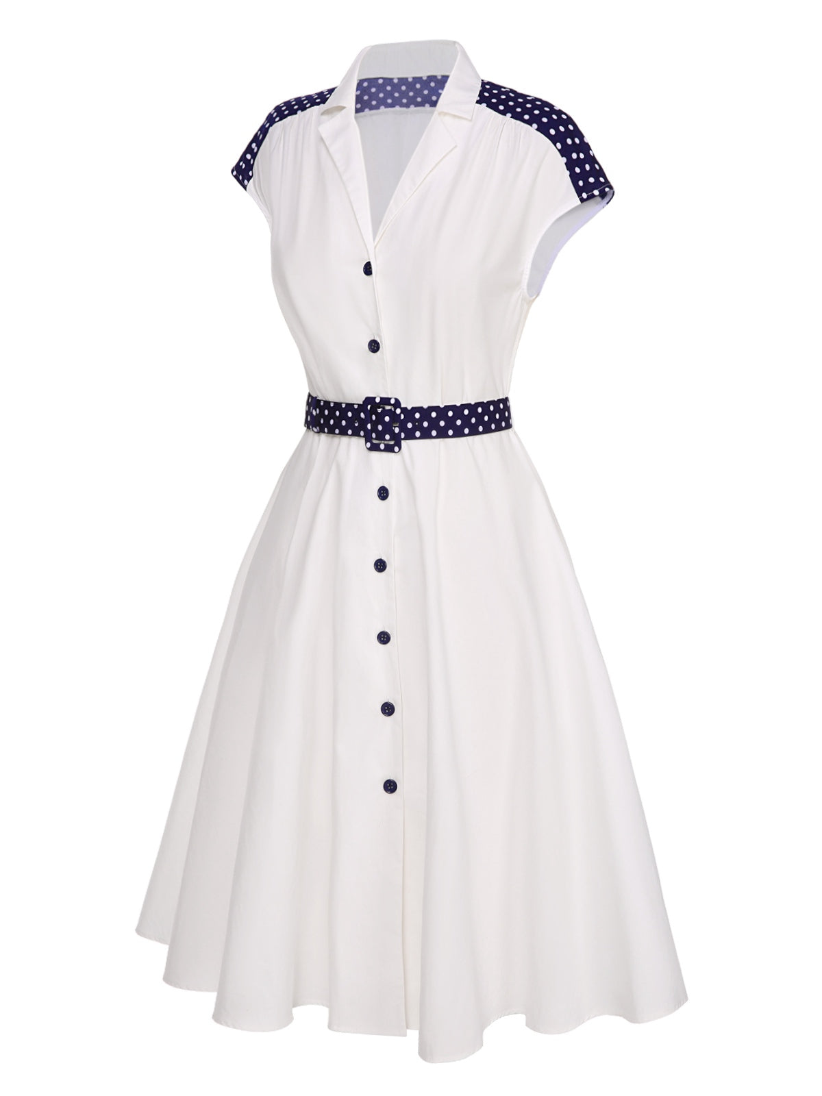 White Lapel Polka Dots Patchwork Dress