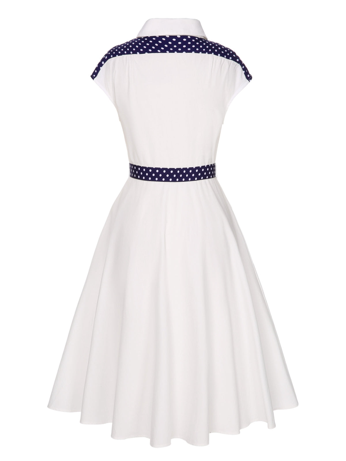 White Lapel Polka Dots Patchwork Dress