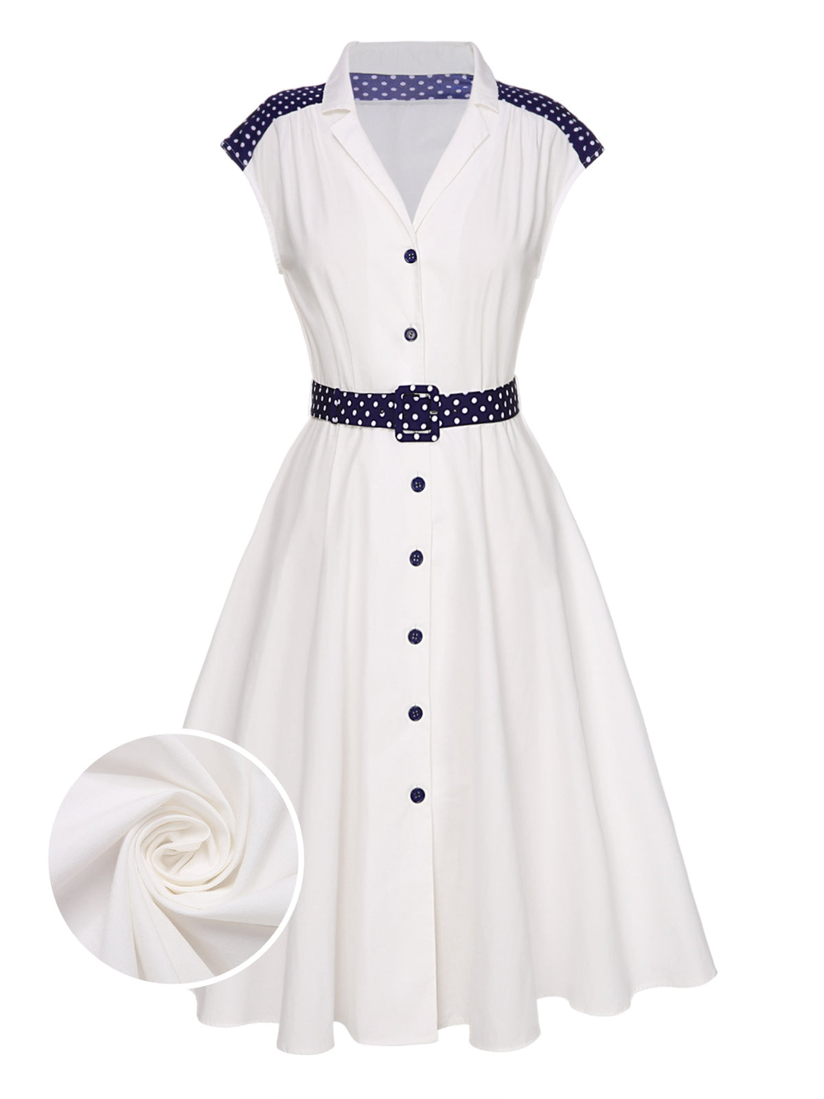 White Lapel Polka Dots Patchwork Dress