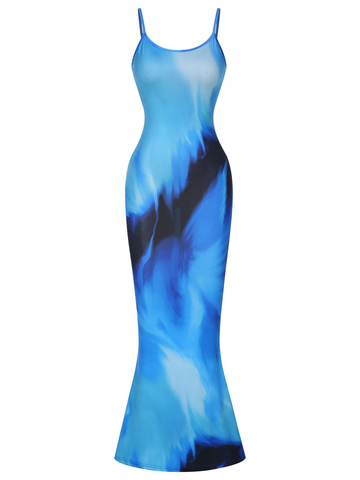 Blue Spaghetti Strap Gradient Dress