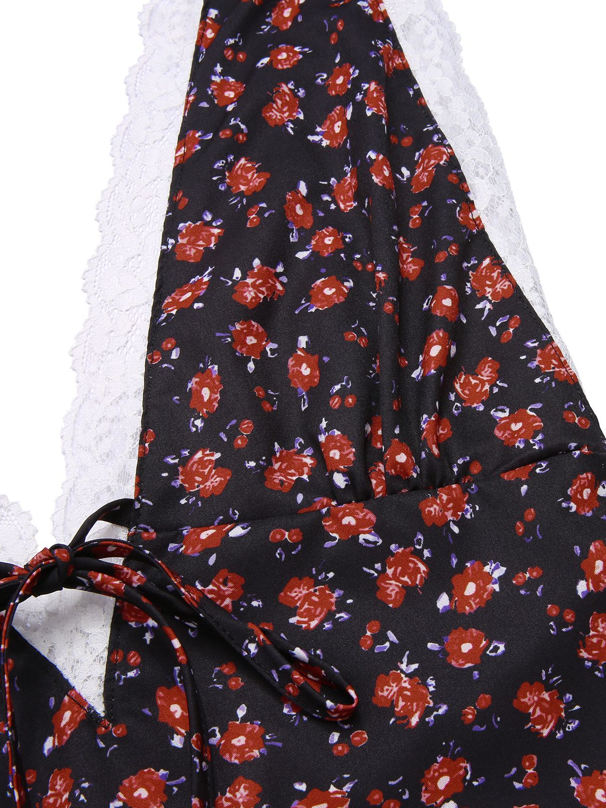 Deep Red  V-Neck Lace Ditsy Floral Dress