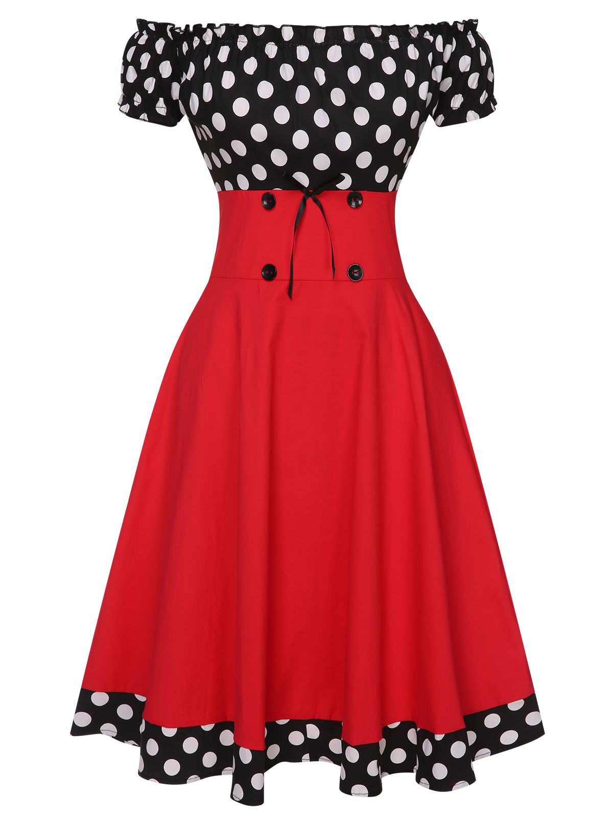 Black & Red Polka Dots Off Shoulder Dress