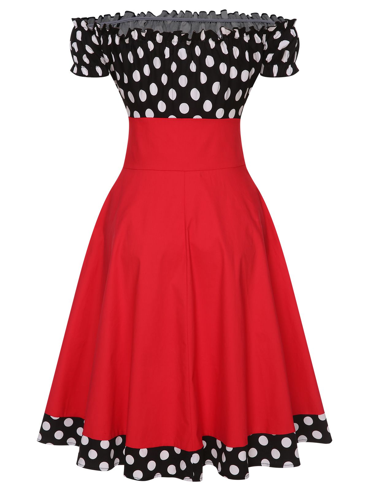 Black & Red Polka Dots Off Shoulder Dress