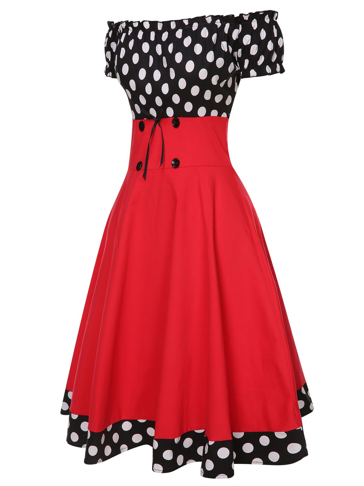 Black & Red Polka Dots Off Shoulder Dress