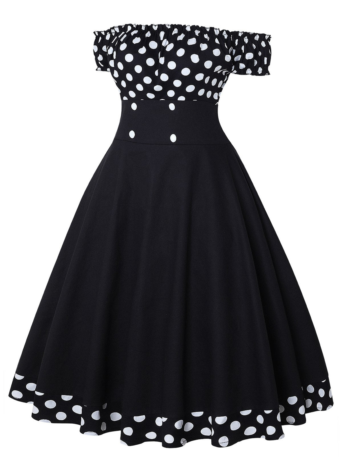 Black Off Shoulder Polka Dots Dress