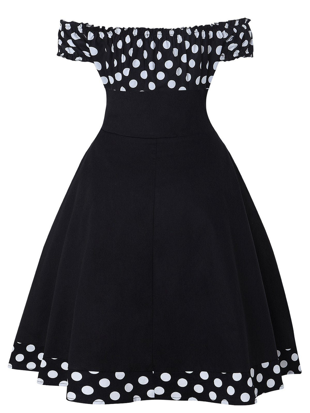 Black Off Shoulder Polka Dots Dress