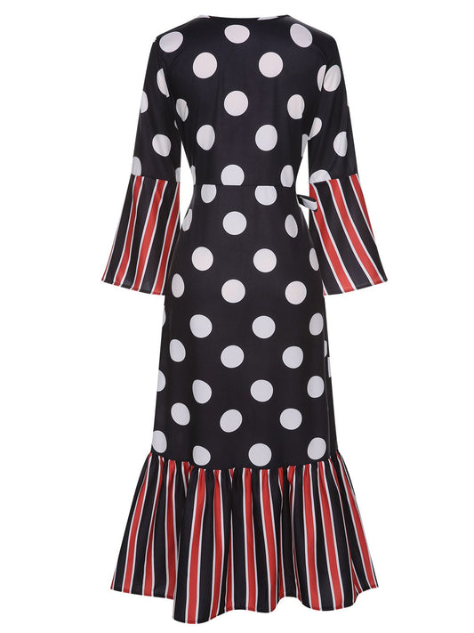 Black Polka Dots & Stripes Patchwork Dress