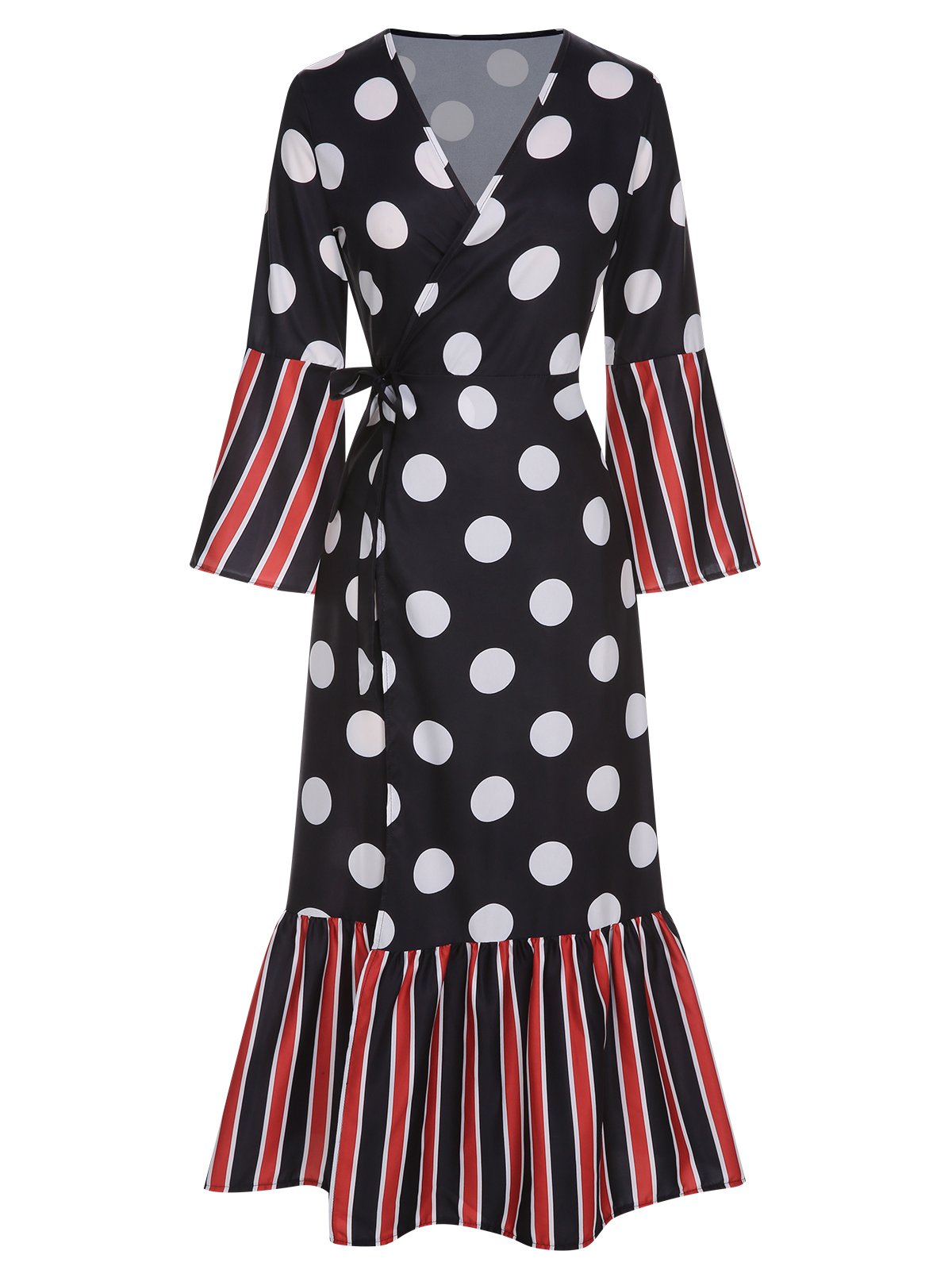 Black Polka Dots & Stripes Patchwork Dress