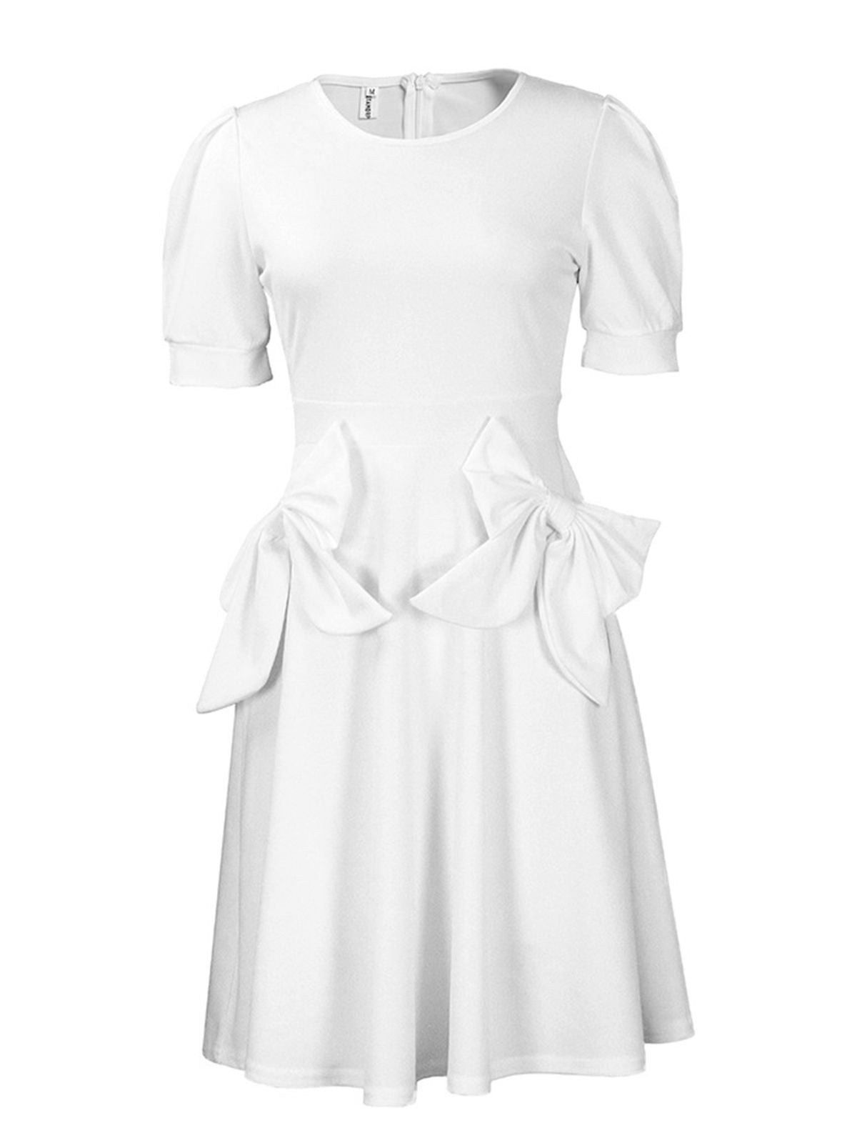 White  Solid Bow Skater Dress