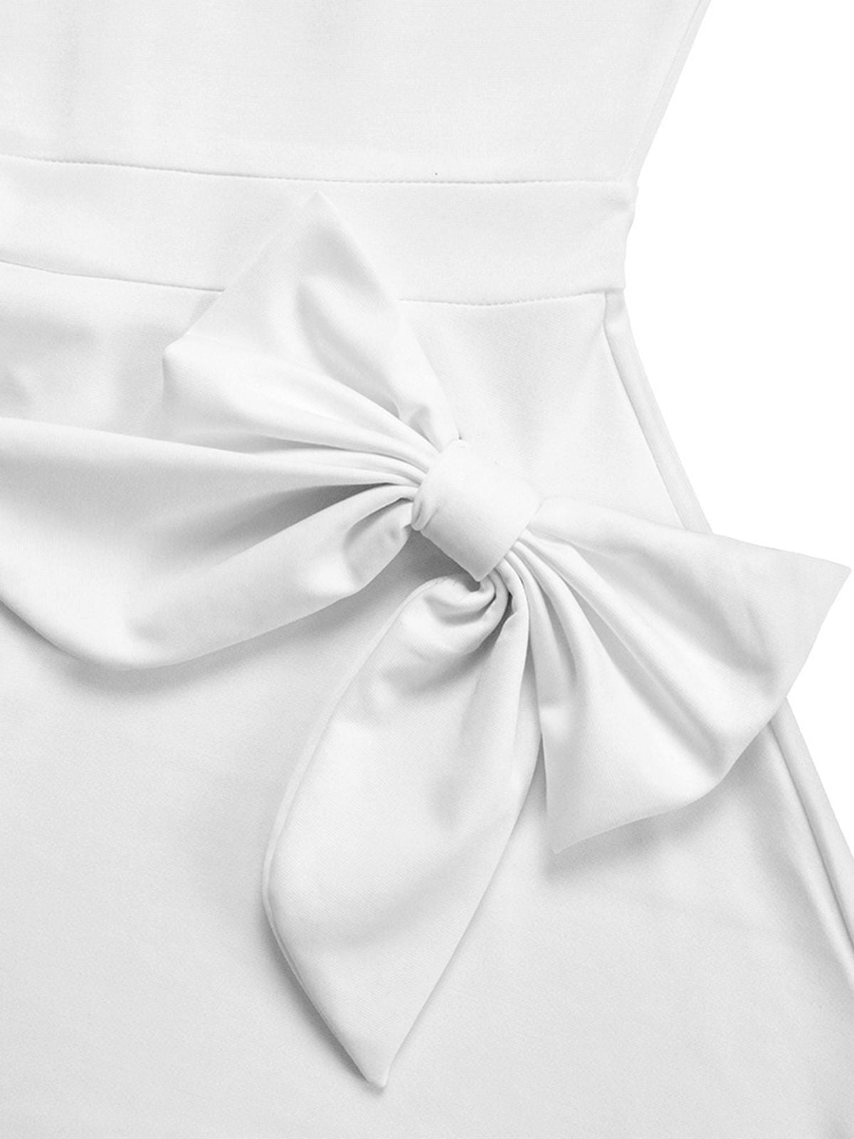 White  Solid Bow Skater Dress