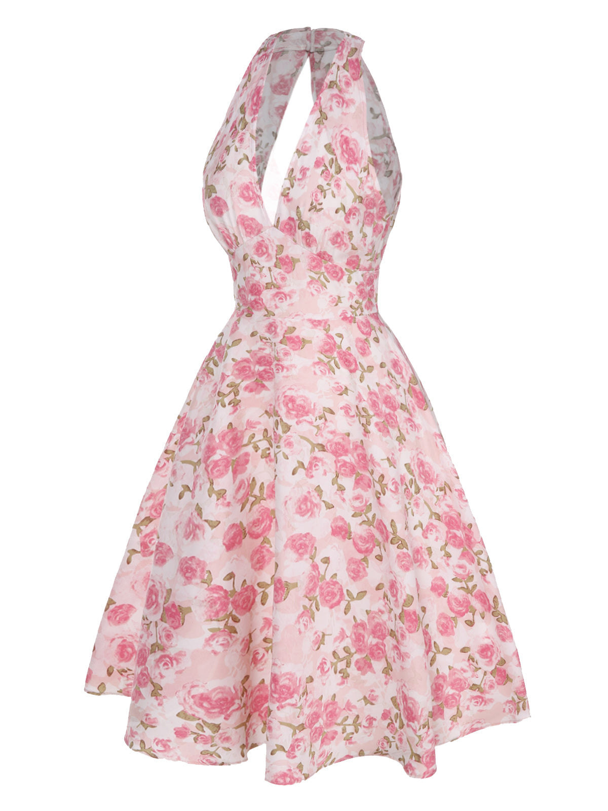 Pink Floral V-Neck Dress