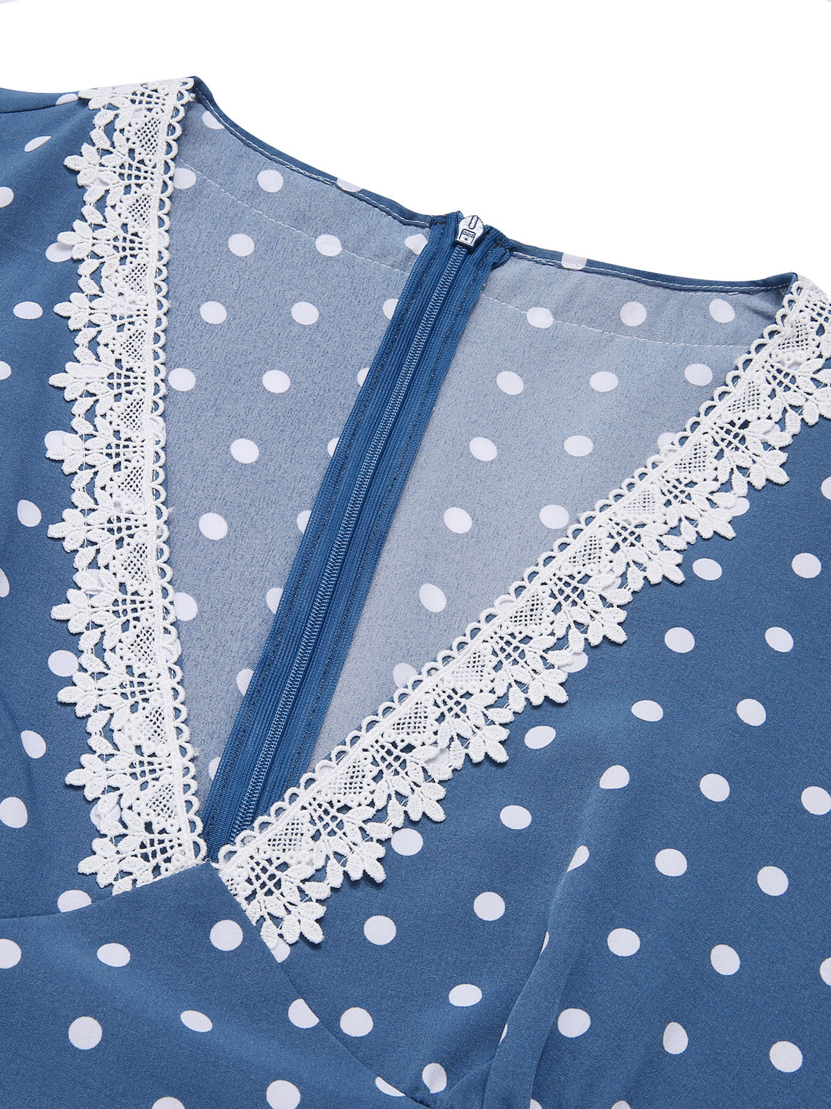 Dark Blue V-Neck Polka Dots Belted Dress