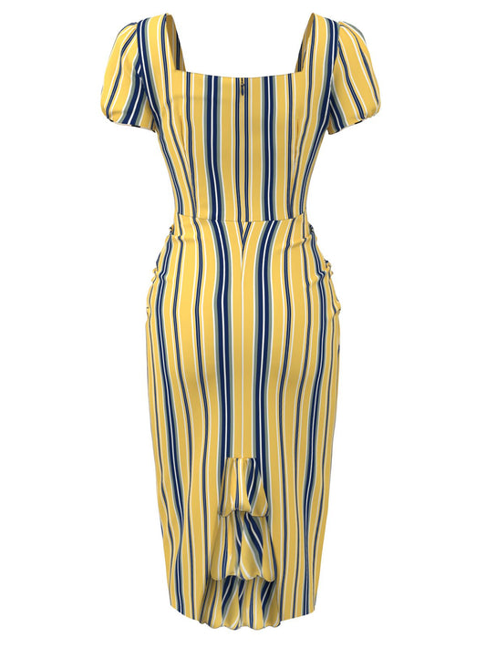 Yellow  Sweetheart Neck Stripe Pencil Dress