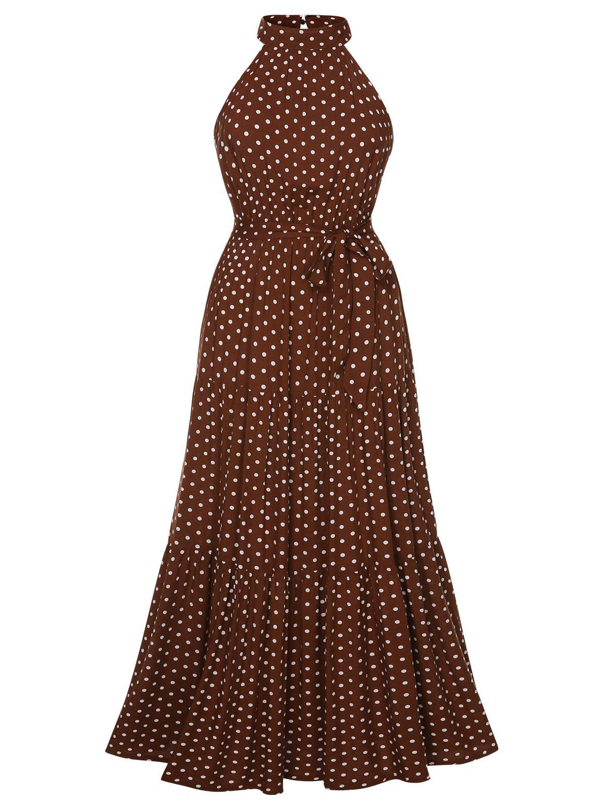 Coffee Crew Halter Polka Dot Dress