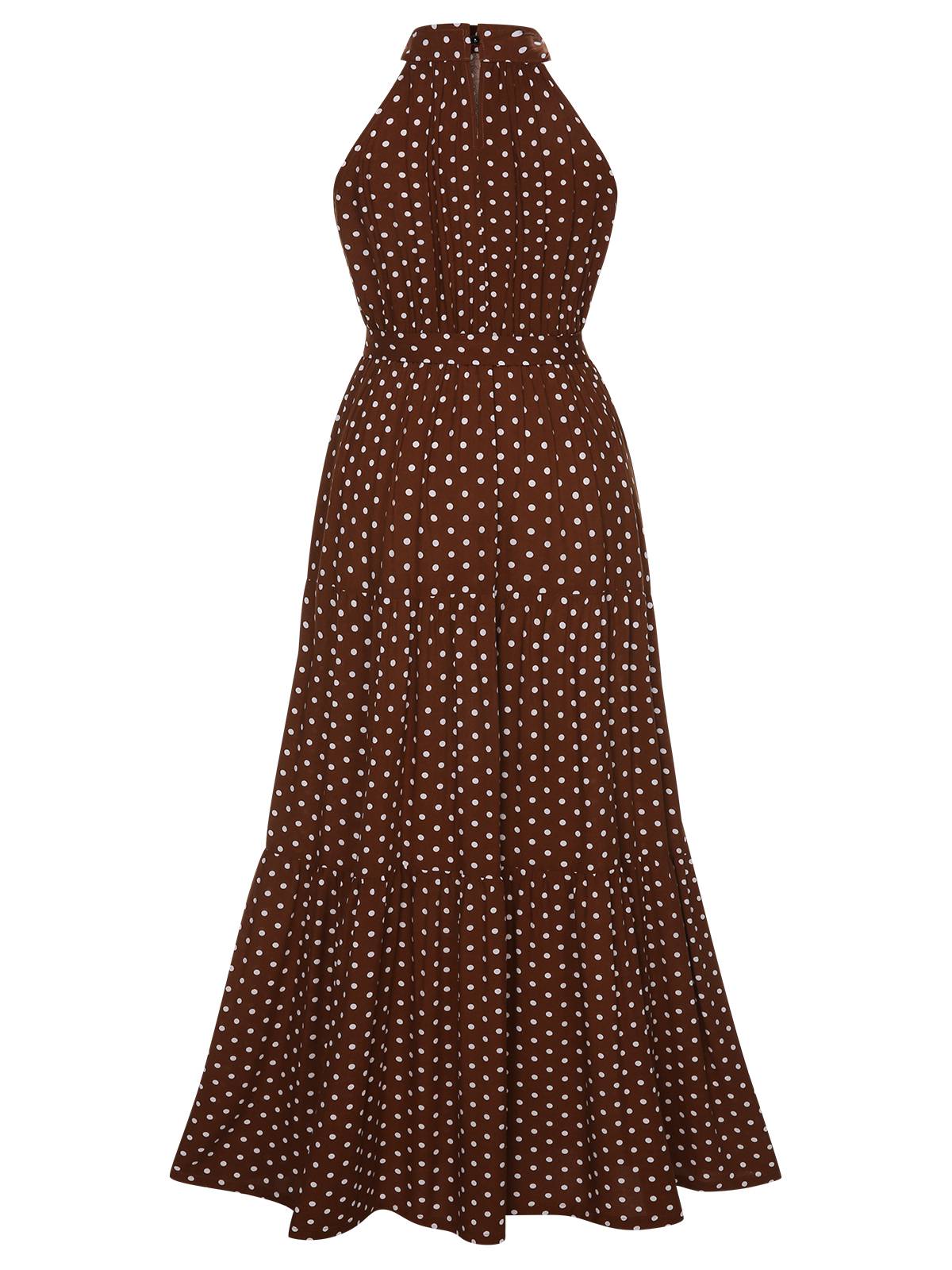 Coffee Crew Halter Polka Dot Dress