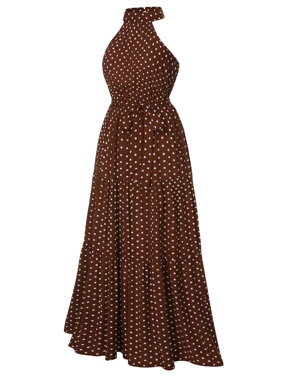 Coffee Crew Halter Polka Dot Dress