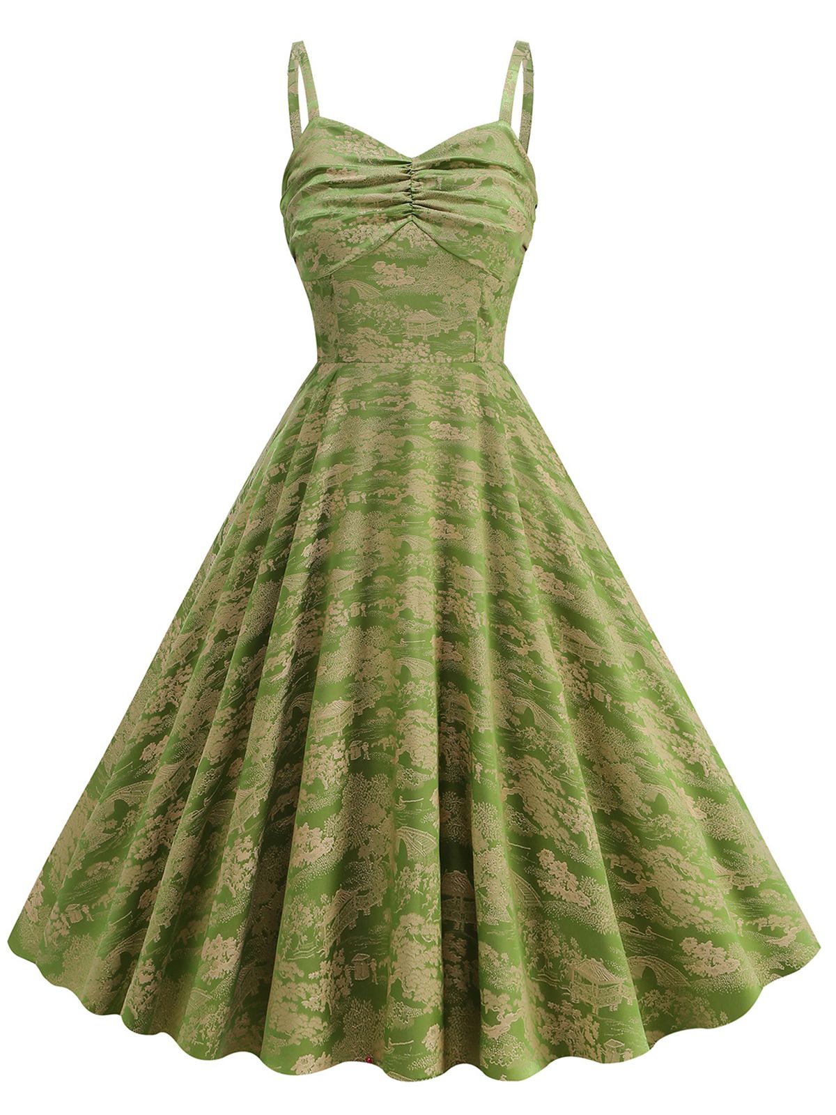 Green Floral Suspender Swing Dress