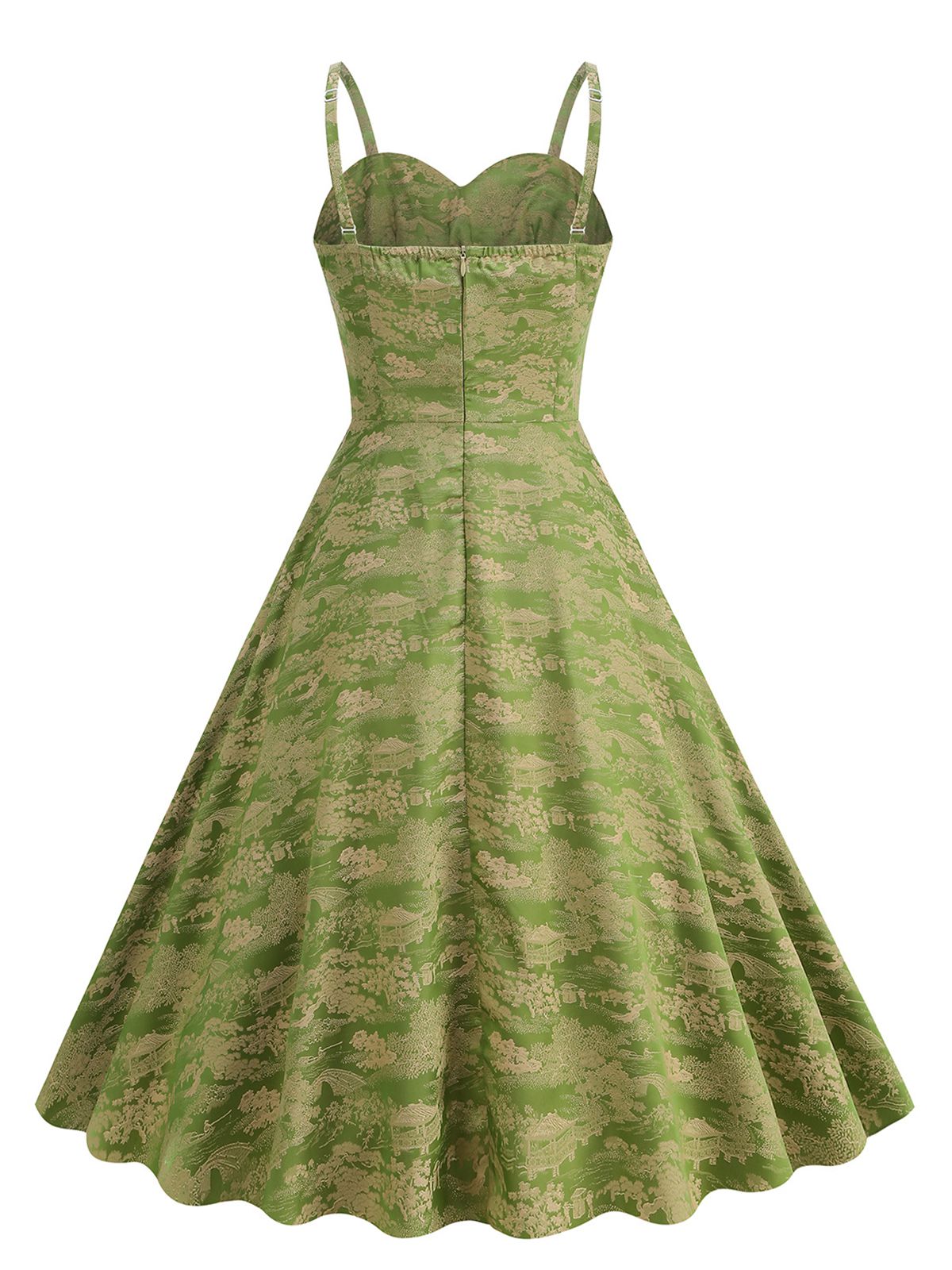 Green Floral Suspender Swing Dress