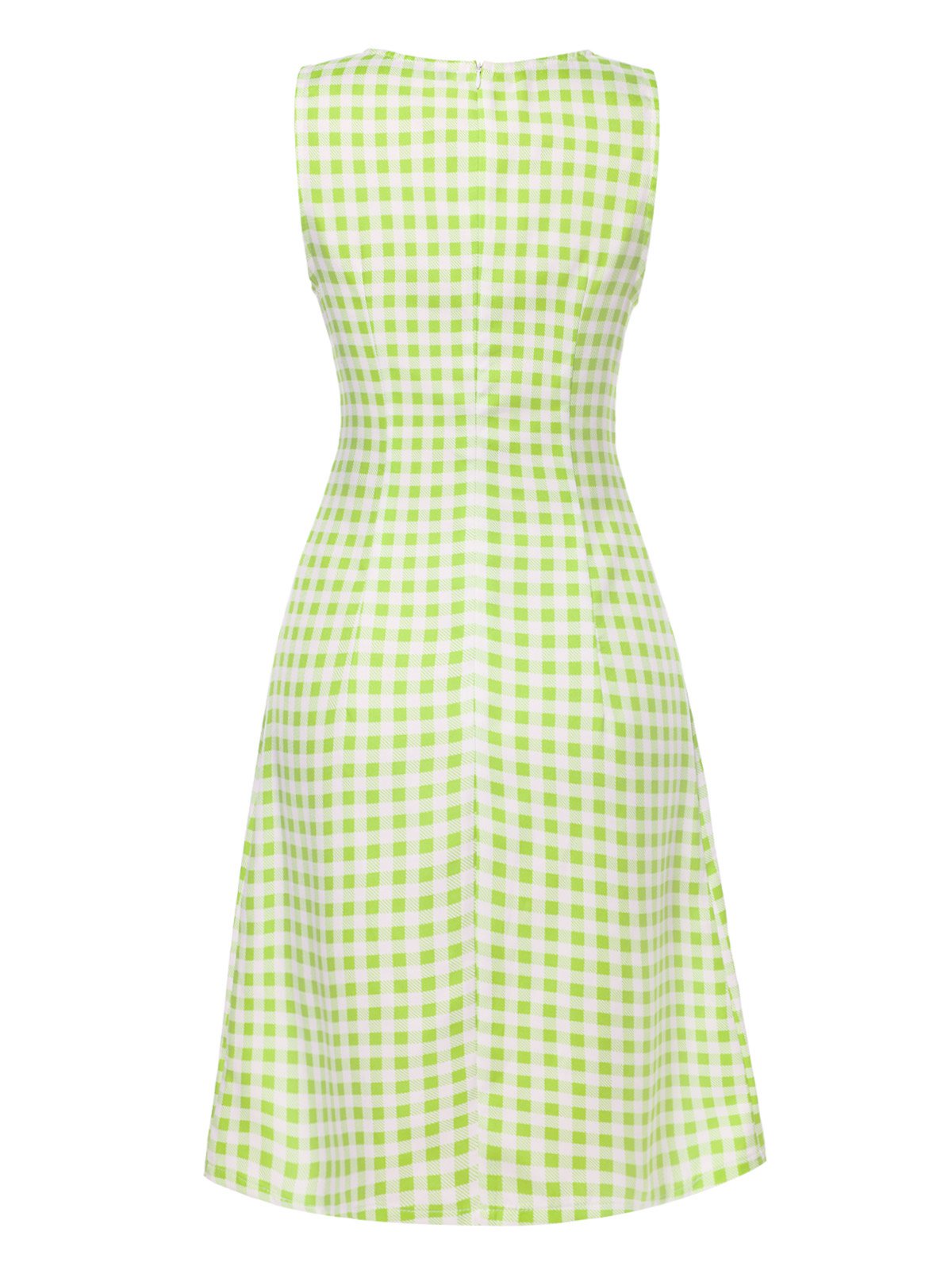 Green  Waist Tie Plaid Mod Dress