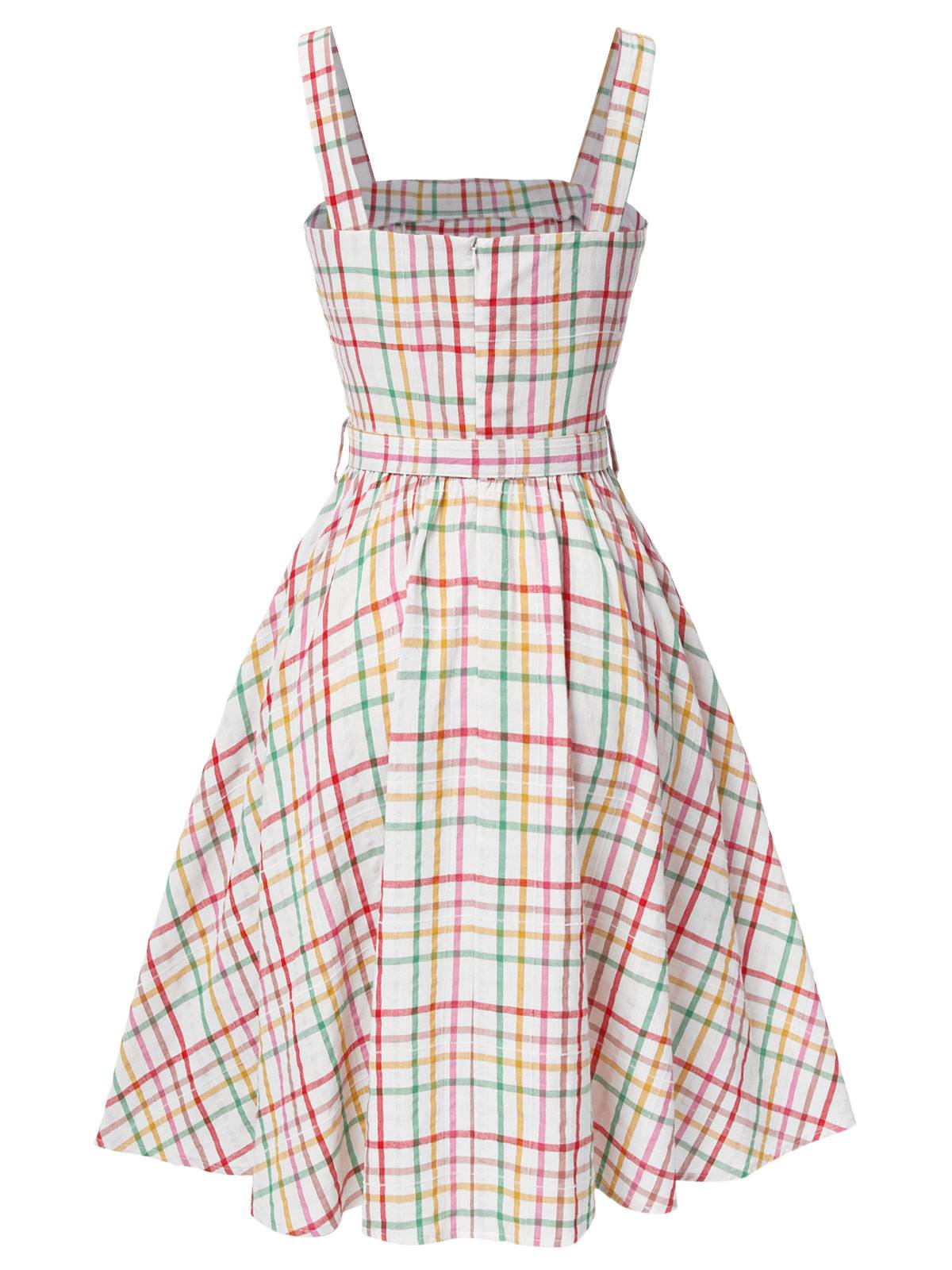 Colorful Wide Strap Bow Plaid Dress