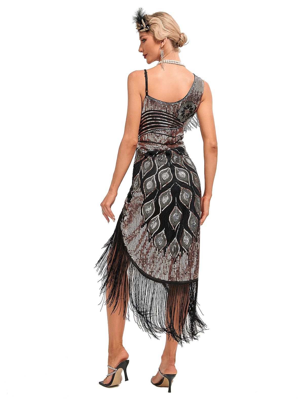 Vintage Fringe Sequined Midi Party Dress