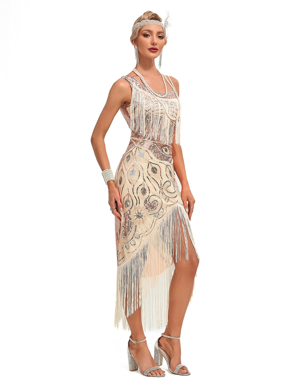 Vintage Fringe Sequined Midi Party Dress