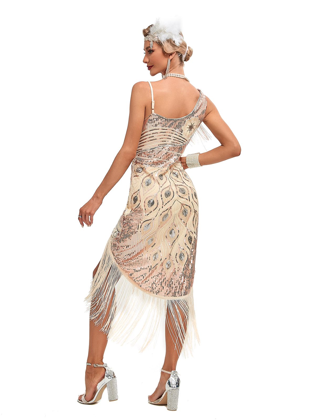 Vintage Fringe Sequined Midi Party Dress