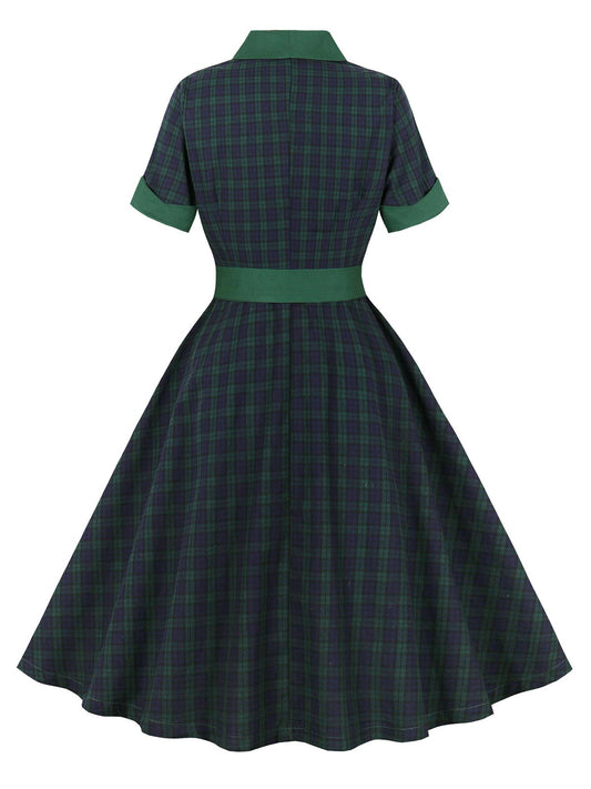 Green Blackwatch Tartan Lapel Dress