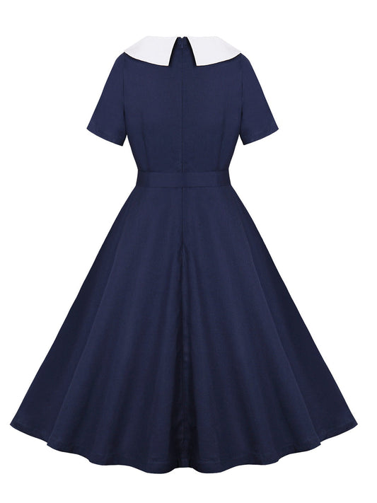 Dark Blue Peter Pan Collar Solid Dress