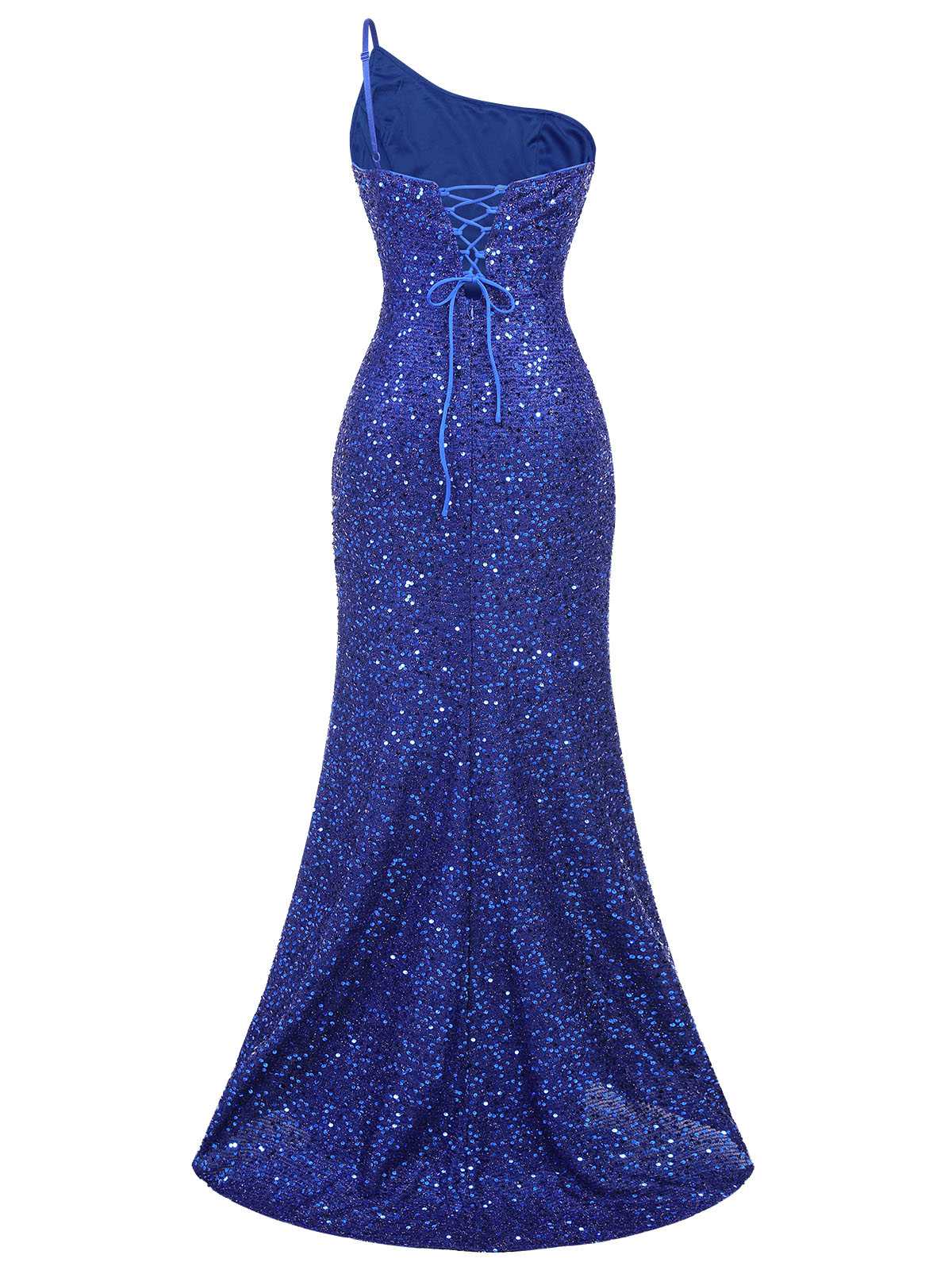 Blue One-Shoulder Sequined Mermaid Dress