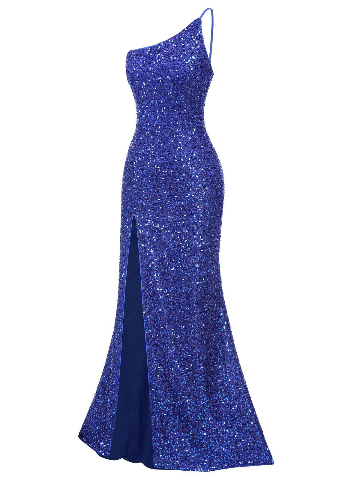 Blue One-Shoulder Sequined Mermaid Dress