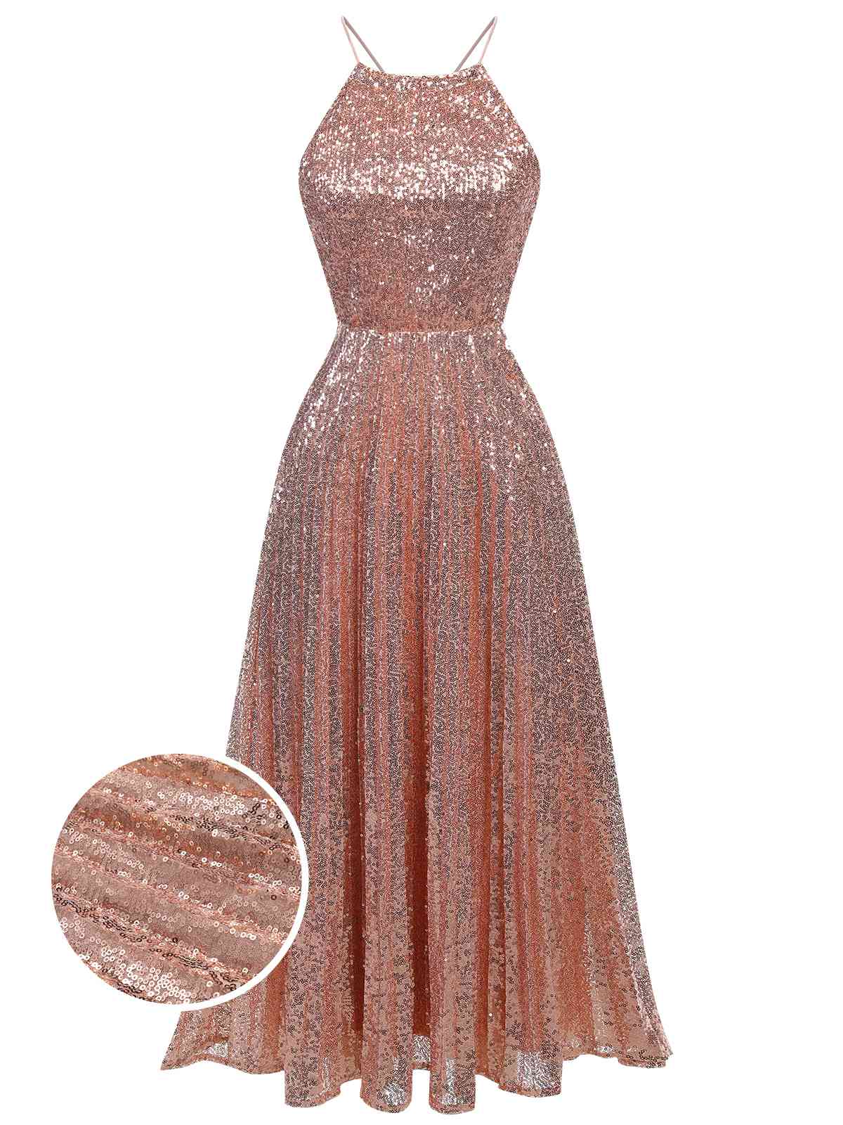 Sequined Backless Halter Dress