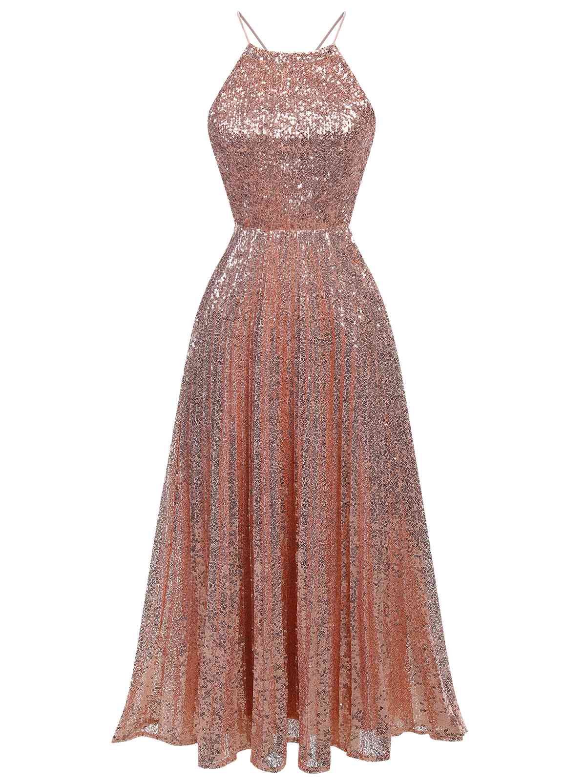 Sequined Backless Halter Dress