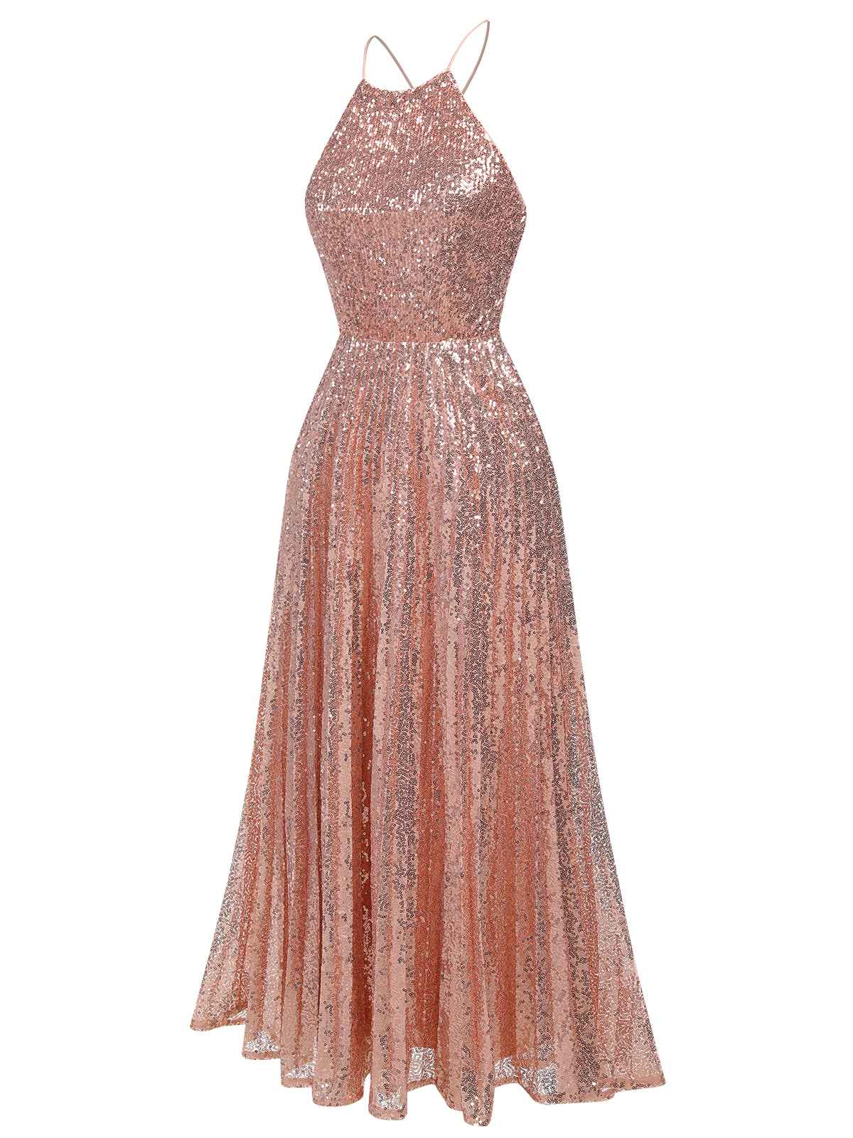 Sequined Backless Halter Dress